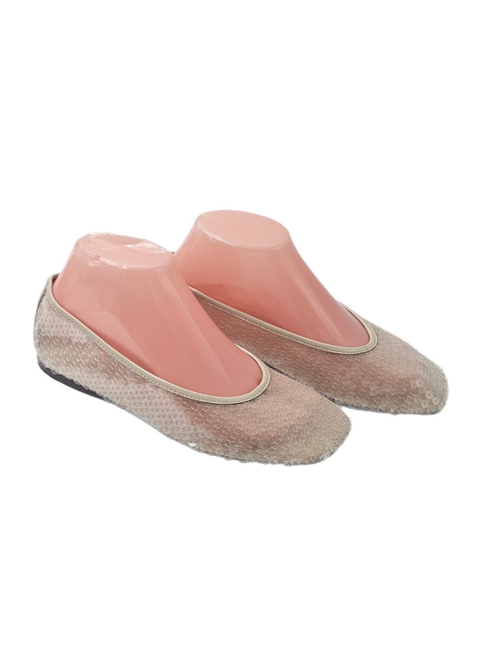 Vince Leah Sequin Birch Champagne Mesh Square Toe Ballerina Flats Women's 7 NWOB